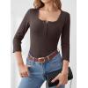 imageANRABESS Womens 34 Sleeve Henley Shirts Ribbed Knit Slim Fit Casual Basic T Shirts 2025 Summer Fall Button Up Blouse OutfitsCoffee