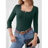 imageANRABESS Womens 34 Sleeve Henley Shirts Ribbed Knit Slim Fit Casual Basic T Shirts 2025 Summer Fall Button Up Blouse OutfitsDeep Green
