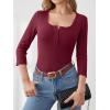 imageANRABESS Womens 34 Sleeve Henley Shirts Ribbed Knit Slim Fit Casual Basic T Shirts 2025 Summer Fall Button Up Blouse OutfitsDeep Red