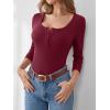 imageANRABESS Womens 34 Sleeve Henley Shirts Ribbed Knit Slim Fit Casual Basic T Shirts 2025 Summer Fall Button Up Blouse OutfitsDeep Red