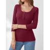 imageANRABESS Womens 34 Sleeve Henley Shirts Ribbed Knit Slim Fit Casual Basic T Shirts 2025 Summer Fall Button Up Blouse OutfitsDeep Red