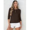 imageANRABESS Womens 34 Sleeve Tops Henley Shirts Casual Trendy Button T Shirts 2025 Summer Basic TunicBrown
