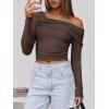imageANRABESS Womens One Off Shoulder Shirts Long Sleeve Slim Fitted Going Out Crop Tops 2025 Fall Outfits Y2K ClothesBrown