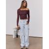 imageANRABESS Womens One Off Shoulder Shirts Long Sleeve Slim Fitted Going Out Crop Tops 2025 Fall Outfits Y2K ClothesBurgundy