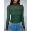 imageANRABESS Womens Sexy Mesh Long Sleeve Shirts Trendy Mock Neck Sheer Ruched Going Out Tops Fall Slim Fit Blouses 2025Deep Green