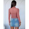 imageANRABESS Womens Sexy Mesh Long Sleeve Shirts Trendy Mock Neck Sheer Ruched Going Out Tops Fall Slim Fit Blouses 2025Dusty Pink