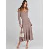 imageANRABESS Womens Wrap Midi Sweater Dresses Long Sleeve V Neck Ribbed Knit Bodycon High Waist Pleated ALine Dress 2025 TrendyPink Almond
