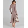 imageANRABESS Womens Wrap Midi Sweater Dresses Long Sleeve V Neck Ribbed Knit Bodycon High Waist Pleated ALine Dress 2025 TrendyPink Almond