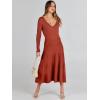 imageANRABESS Womens Wrap Midi Sweater Dresses Long Sleeve V Neck Ribbed Knit Bodycon High Waist Pleated ALine Dress 2025 TrendyRust Red