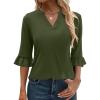 imageANRABESS Blouses for Women Dressy Casual 34 Sleeve V Neck Shirts Business Work Tunic Tops 2025 Fall Outfits ClothesArmy Green