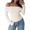 imageANRABESS Long Sleeve Shirt for Women 2025 Fall Off Shoulder Slim Fit Tee Top Sexy Going Out Ruched Blouses Y2K Trendy ClothesAlmond