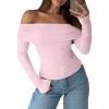 imageANRABESS Long Sleeve Shirt for Women 2025 Fall Off Shoulder Slim Fit Tee Top Sexy Going Out Ruched Blouses Y2K Trendy ClothesPink