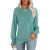 imageANRABESS Long Sleeve Shirts for Women 2025 Fall Dressy Casual Tops Pleated Crewneck Loose Basic Blouses FashionCadet Blue
