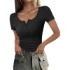 imageANRABESS Womens 2025 Summer Short Sleeve Tops Ribbed Knit Henley Button Up Slim Fit Basic Casual T Shirts Blouse Fall Outfits