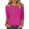 imageANRABESS Womens 34 Sleeve Tops Henley Shirts Casual Trendy Button T Shirts 2025 Summer Basic TunicHot Pink