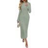 imageANRABESS Womens Bodycon Maxi Dresses 2025 Fall Casual Flare Sleeve Crewneck Lounge Comfy Sexy Ribbed Knit Long Sweater DressOlive