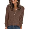 imageANRABESS Womens Long Sleeve Henley Shirts Button Down Tunic Tops Fall Lightweight Sweaters Business Casual Blouses 2025Brown