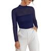 imageANRABESS Womens Sexy Mesh Long Sleeve Shirts Trendy Mock Neck Sheer Ruched Going Out Tops Fall Slim Fit Blouses 2025Navy Blue