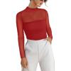 imageANRABESS Womens Sexy Mesh Long Sleeve Shirts Trendy Mock Neck Sheer Ruched Going Out Tops Fall Slim Fit Blouses 2025Red