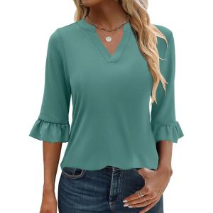imageANRABESS Blouses for Women Dressy Casual 34 Sleeve V Neck Shirts Business Work Tunic Tops 2025 Fall Outfits ClothesCadet Blue Green