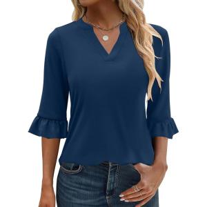 imageANRABESS Blouses for Women Dressy Casual 34 Sleeve V Neck Shirts Business Work Tunic Tops 2025 Fall Outfits ClothesDeep Blue