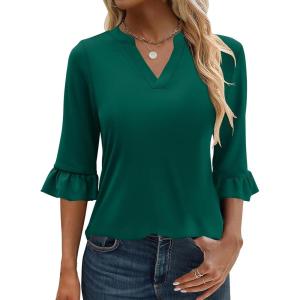 imageANRABESS Blouses for Women Dressy Casual 34 Sleeve V Neck Shirts Business Work Tunic Tops 2025 Fall Outfits ClothesDeep Green