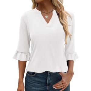 imageANRABESS Blouses for Women Dressy Casual 34 Sleeve V Neck Shirts Business Work Tunic Tops 2025 Fall Outfits ClothesWhite