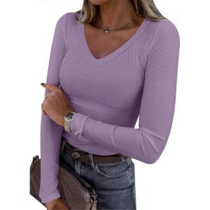 imageANRABESS Long Sleeve Shirts for Women V Neck Ribbed Knit Fitted Fall Basic Tshirts Going Out Tops 2025 Casual Trendy ClothesPurple