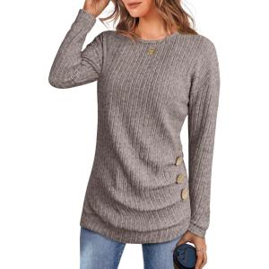 imageANRABESS Women Long Sleeve Tunic Top with Leggings Crewneck Ribbed Knit Buttons Shirts 2025 Fall Casual Lightweight SweatersCool Ash Brown