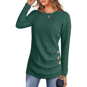 imageANRABESS Women Long Sleeve Tunic Top with Leggings Crewneck Ribbed Knit Buttons Shirts 2025 Fall Casual Lightweight SweatersGreen