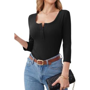 imageANRABESS Womens 34 Sleeve Henley Shirts Ribbed Knit Slim Fit Casual Basic T Shirts 2025 Summer Fall Button Up Blouse OutfitsBlack