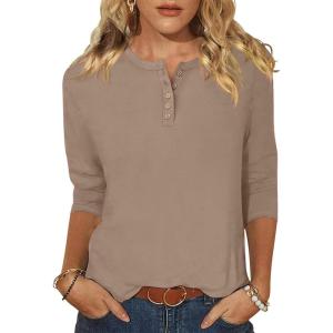 imageANRABESS Womens 34 Sleeve Tops Henley Shirts Casual Trendy Button T Shirts 2025 Summer Basic TunicKhaki