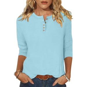imageANRABESS Womens 34 Sleeve Tops Henley Shirts Casual Trendy Button T Shirts 2025 Summer Basic TunicLight Blue