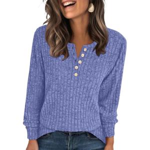 imageANRABESS Womens Long Sleeve Henley Shirts Button Down Tunic Tops Fall Lightweight Sweaters Business Casual Blouses 2025Deep Blue
