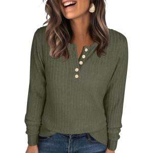 imageANRABESS Womens Long Sleeve Henley Shirts Button Down Tunic Tops Fall Lightweight Sweaters Business Casual Blouses 2025Deep Green