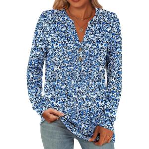 imageANRABESS Womens Long Sleeve Shirts 2025 Fall Henley Business Casual Tops Cute TShirts Work Blouses Outfits Vacation ClothesBlue White Floral