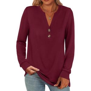 imageANRABESS Womens Long Sleeve Shirts 2025 Fall Henley Business Casual Tops Cute TShirts Work Blouses Outfits Vacation ClothesBurgundy
