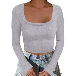 imageANRABESS Womens Long Sleeve Square Neck Crop Top Ribbed Slim Fitted Basic Tee Layer Y2K Shirts Fall Fashion Outfits 2025Grey