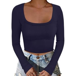 imageANRABESS Womens Long Sleeve Square Neck Crop Top Ribbed Slim Fitted Basic Tee Layer Y2K Shirts Fall Fashion Outfits 2025Navy Blue
