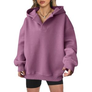imageANRABESS Womens Oversized Hoodies V Neck Sweatshirts Fleece Long Sleeve Pullover Y2K Clothes 2025 Fall Trendy OutfitsDark Pink