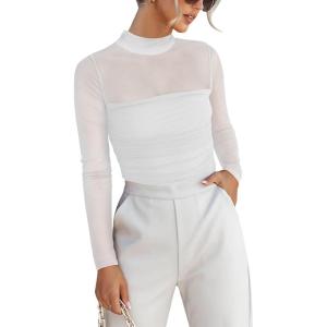 imageANRABESS Womens Sexy Mesh Long Sleeve Shirts Trendy Mock Neck Sheer Ruched Going Out Tops Fall Slim Fit Blouses 2025White