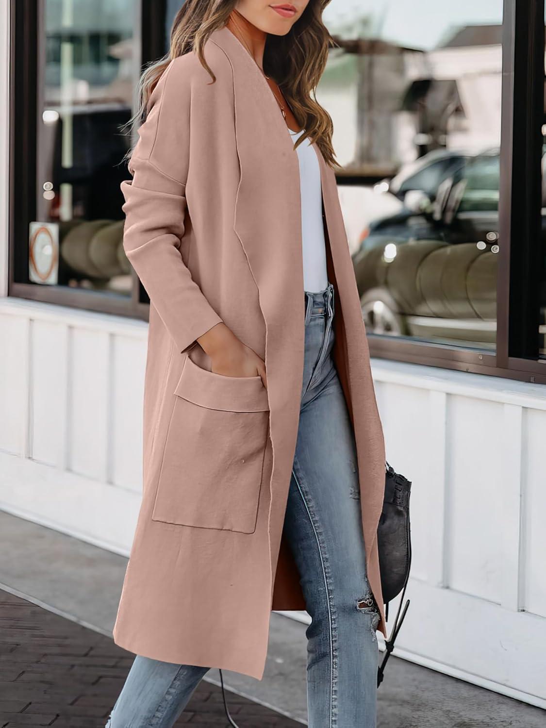 imageANRABESS Womens Long Cardigan Sweater 2025 Fall Fashion Casual Oversized Knit Open Front Coatigan Jacket Coat OutfitsPeach Khaki