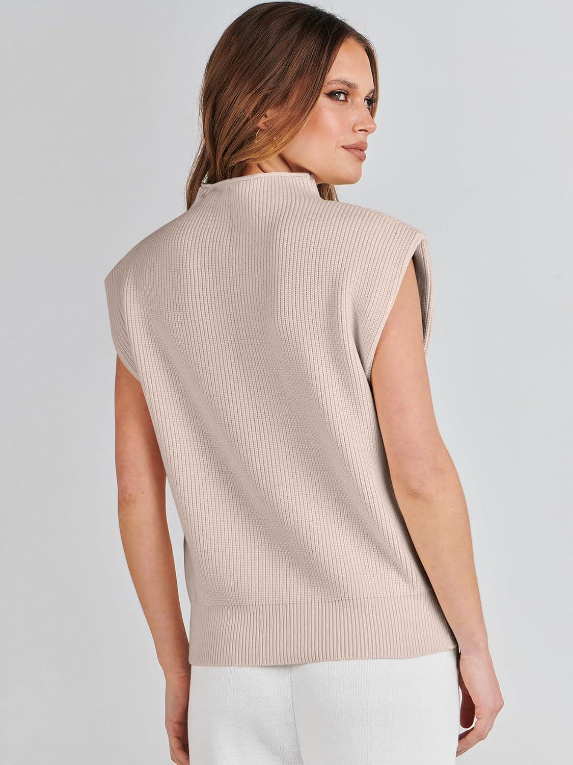 imageANRABESS Womens Mock Neck Sleeveless Sweater Vest Casual Cap Sleeve Knit Pullover Tank Tops 2025 Fall ClothesApricot