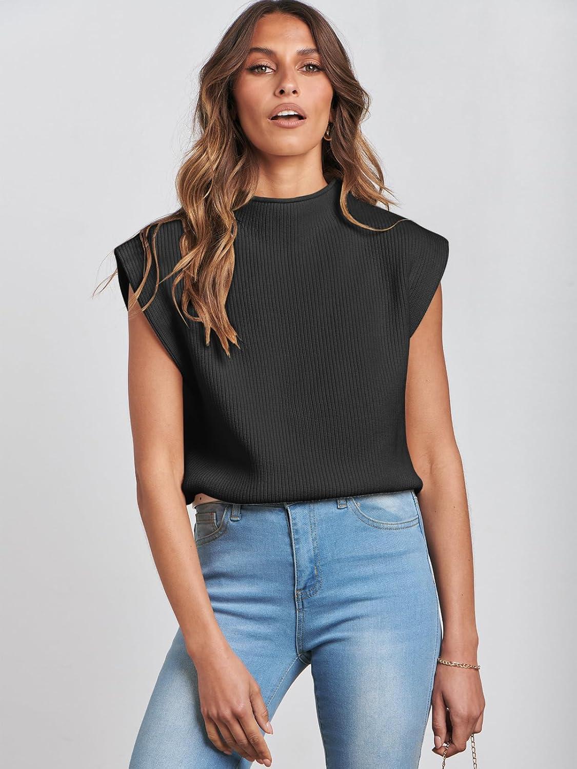 imageANRABESS Womens Mock Neck Sleeveless Sweater Vest Casual Cap Sleeve Knit Pullover Tank Tops 2025 Fall ClothesBlack