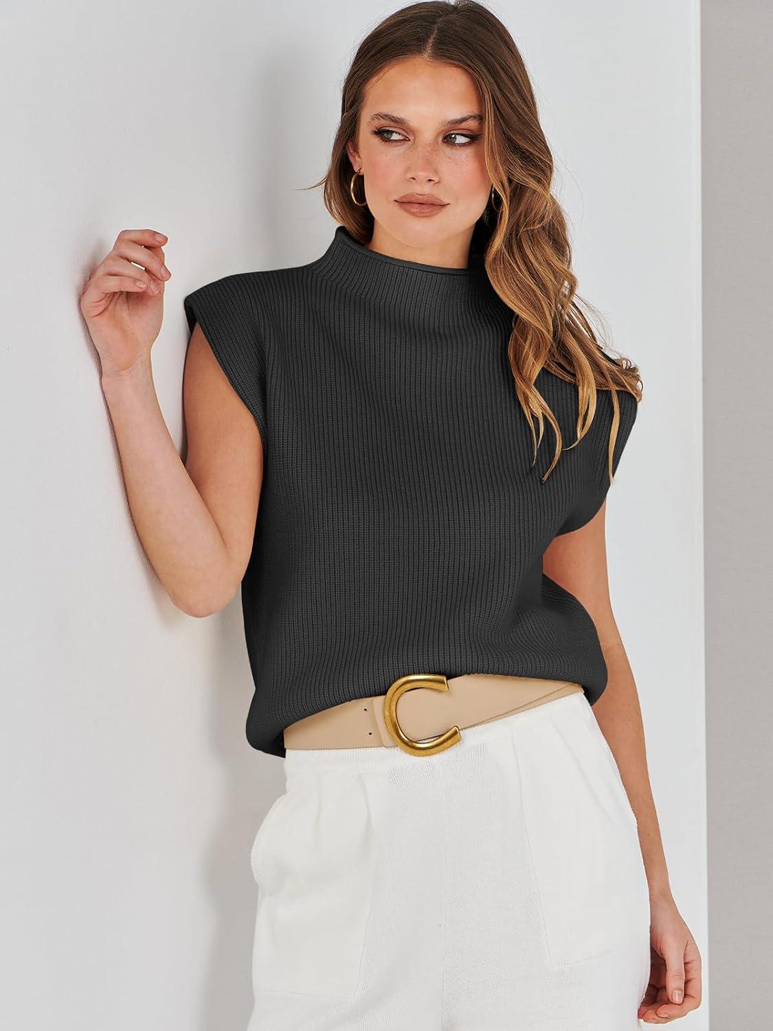 imageANRABESS Womens Mock Neck Sleeveless Sweater Vest Casual Cap Sleeve Knit Pullover Tank Tops 2025 Fall ClothesBlack