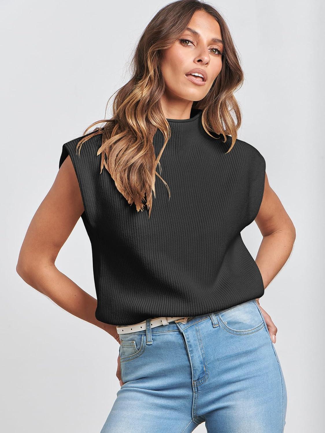 imageANRABESS Womens Mock Neck Sleeveless Sweater Vest Casual Cap Sleeve Knit Pullover Tank Tops 2025 Fall ClothesBlack