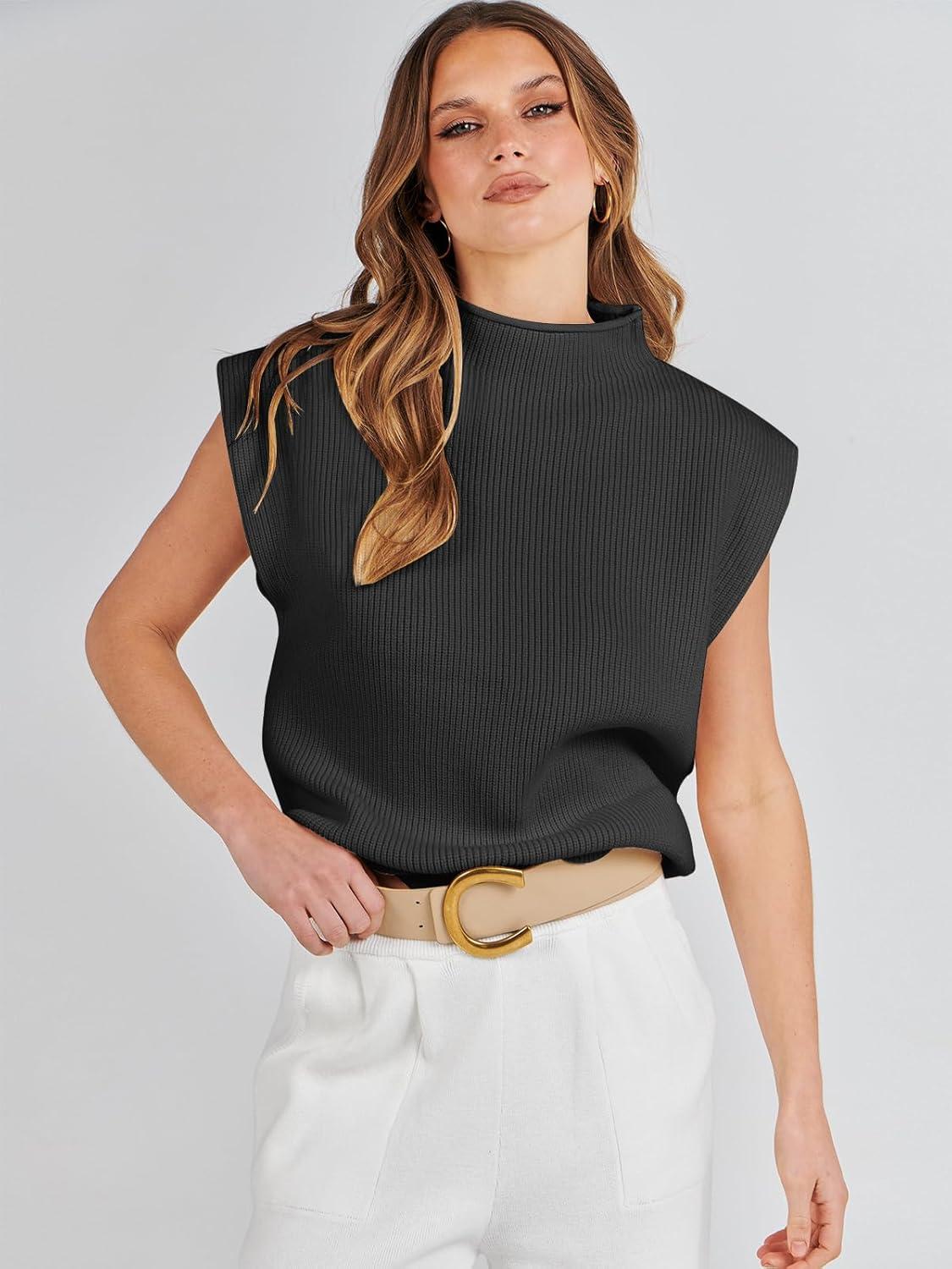imageANRABESS Womens Mock Neck Sleeveless Sweater Vest Casual Cap Sleeve Knit Pullover Tank Tops 2025 Fall ClothesBlack