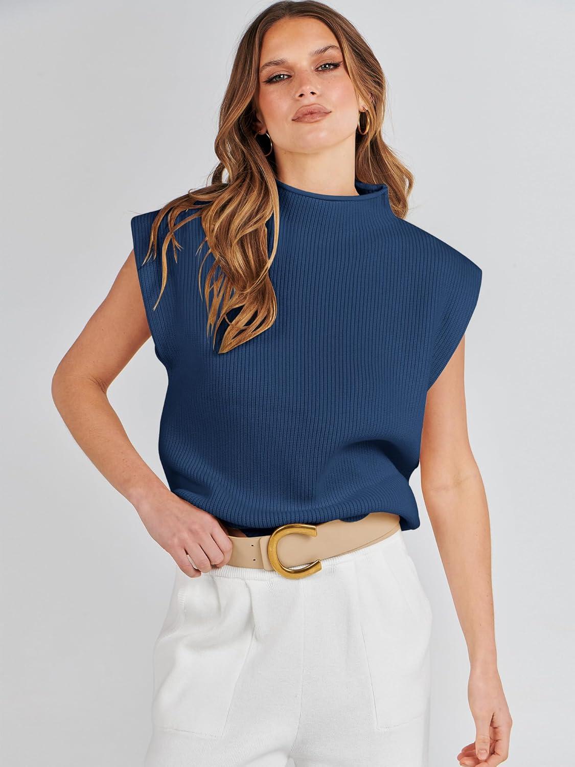 imageANRABESS Womens Mock Neck Sleeveless Sweater Vest Casual Cap Sleeve Knit Pullover Tank Tops 2025 Fall ClothesDark Blue