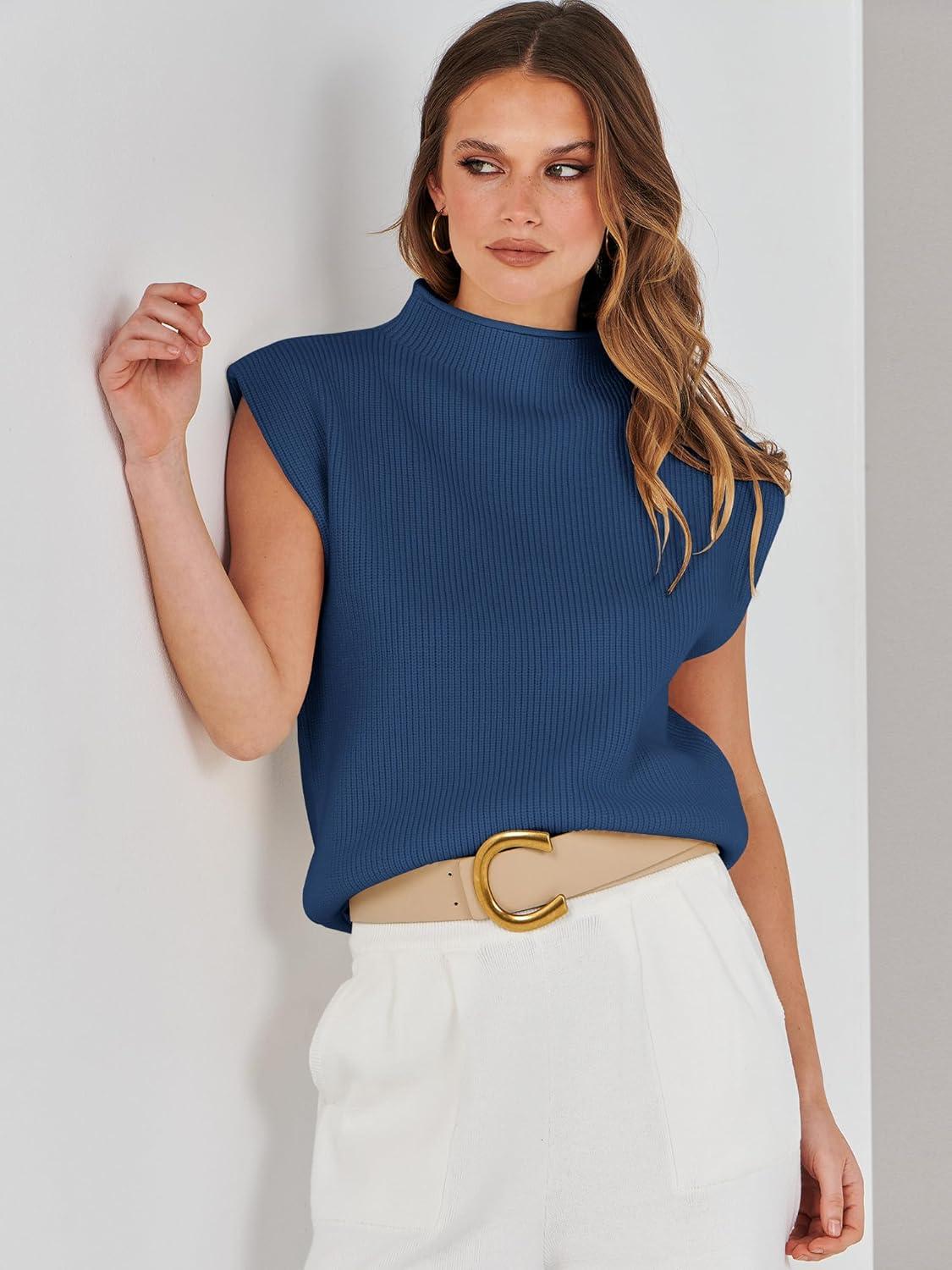 imageANRABESS Womens Mock Neck Sleeveless Sweater Vest Casual Cap Sleeve Knit Pullover Tank Tops 2025 Fall ClothesDark Blue