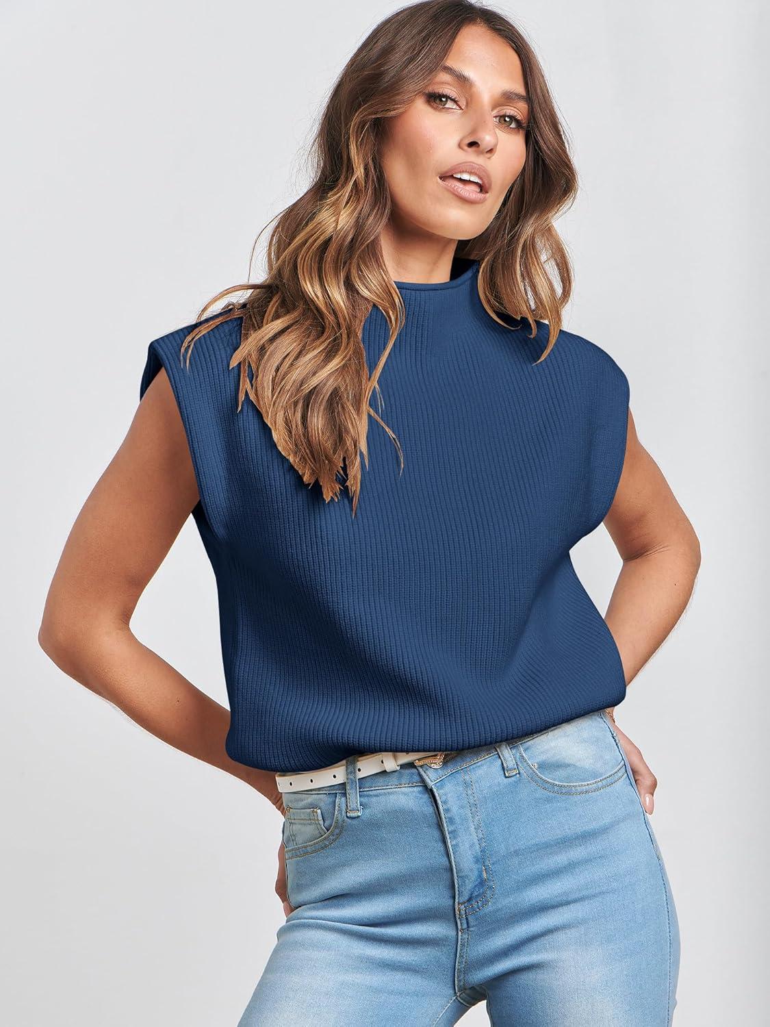 imageANRABESS Womens Mock Neck Sleeveless Sweater Vest Casual Cap Sleeve Knit Pullover Tank Tops 2025 Fall ClothesDark Blue